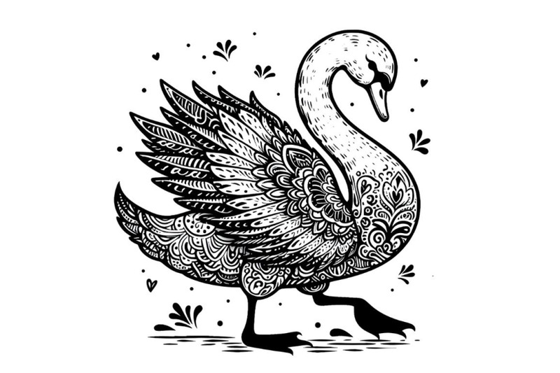 stunning-swan-black-and-white-boho-and-doodle-style