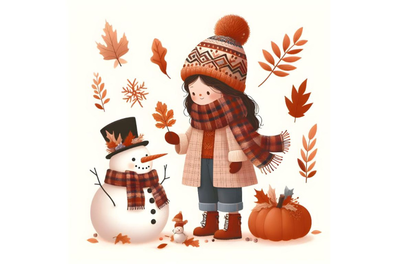 snowman-in-autumn-leaves-vector-image