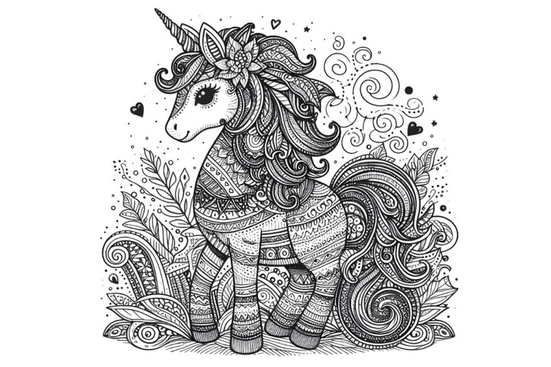 drawing-unicorn-zentangle-style