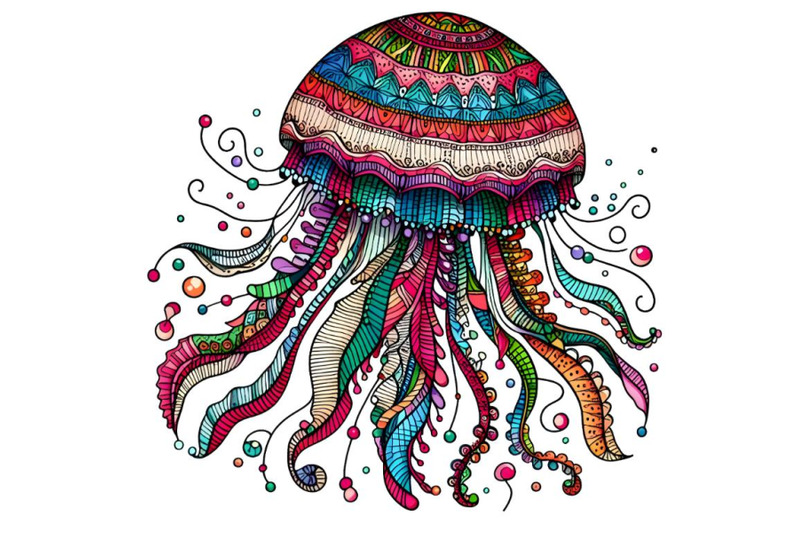 drawing-colorful-jellyfish-zentangle-style