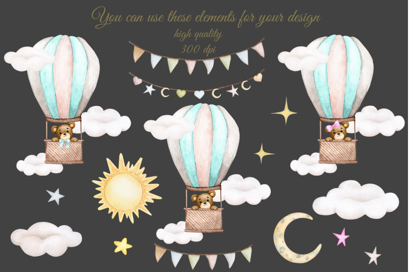 bears-in-a-hot-air-balloon-set-watercolor-png