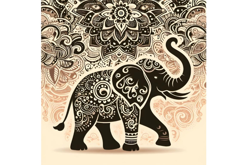 elephant-on-background-with-floral-pattern