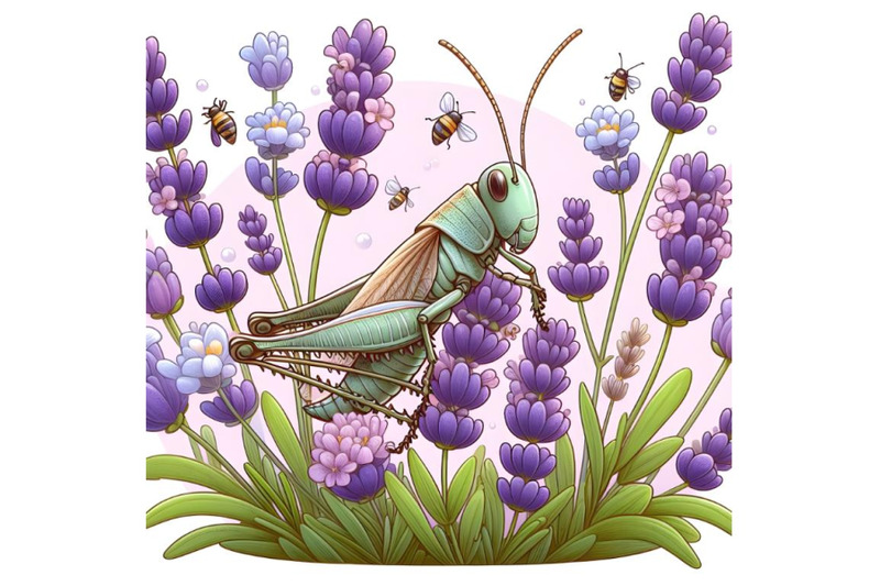 lavender-flowers-with-white-grasshopper