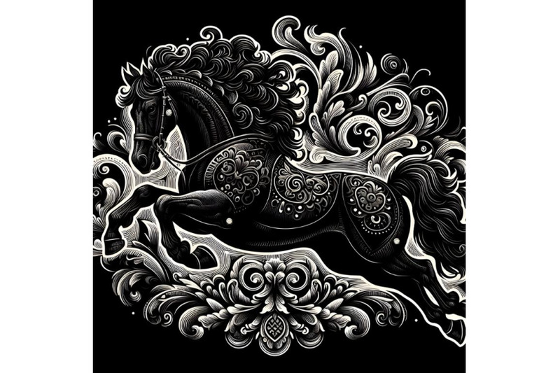 ornate-dark-horse-in-a-jump