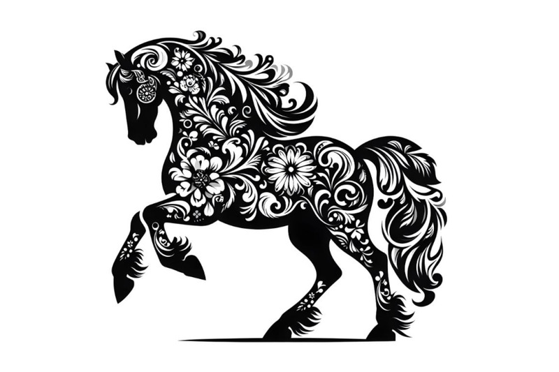 horse-silhouette-of-floral-ornament