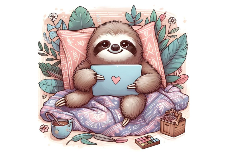 cute-sloth-in-bed-with-laptop