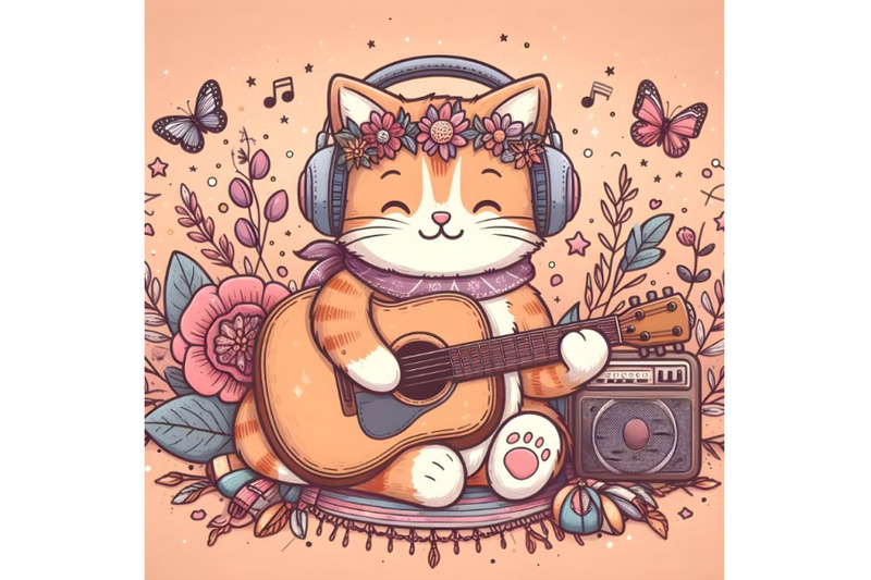 cute-cat-with-guitar-and-headphone