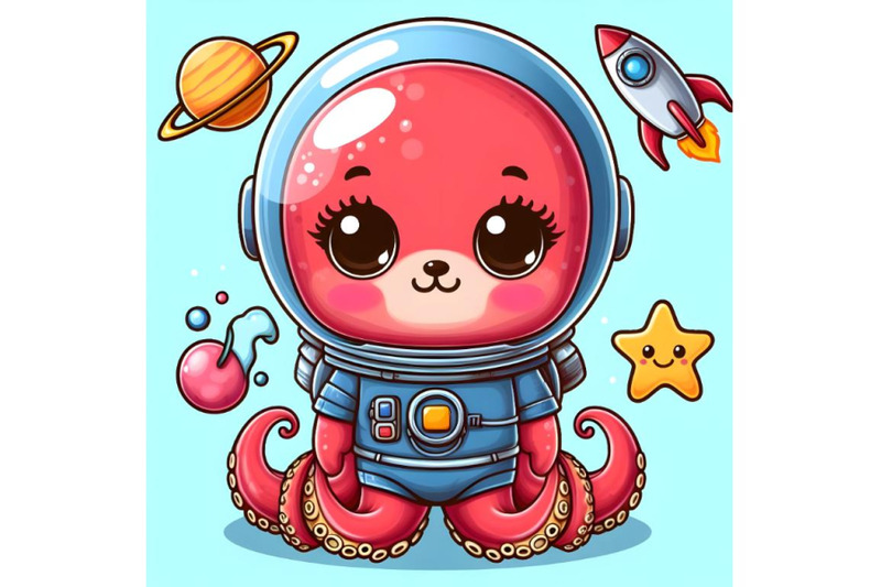 cute-baby-animal-octopas-astronaut