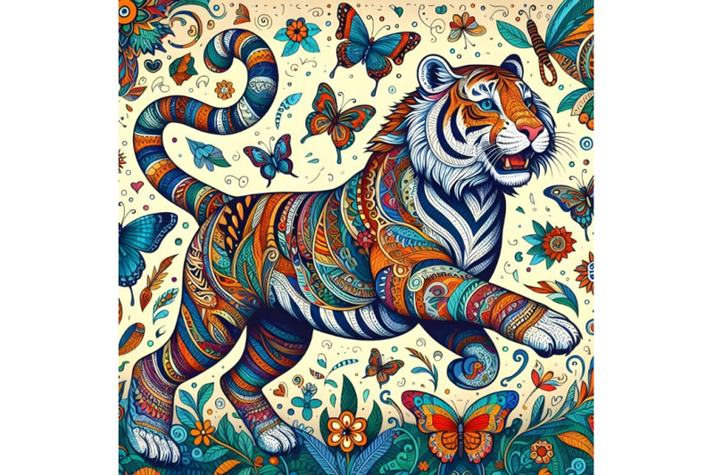 patterned-running-tiger-and-butterflies