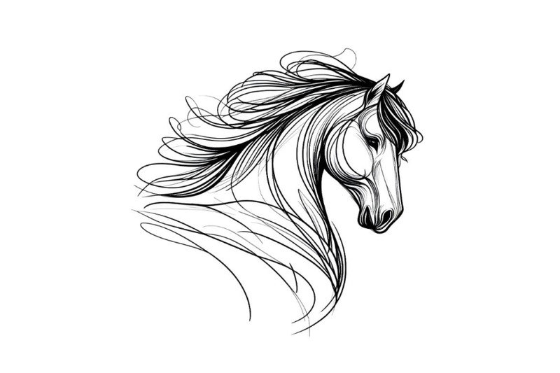 line-art-brush-stroke-horse-with-isolated-background