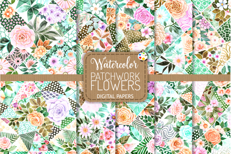 patchwork-flowers-set-2-watercolor-quilt-collage-papers
