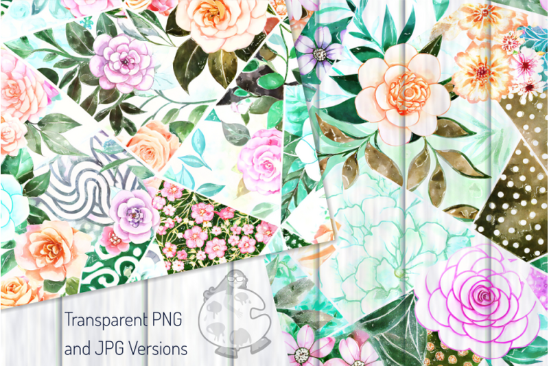 patchwork-flowers-set-2-watercolor-quilt-collage-papers