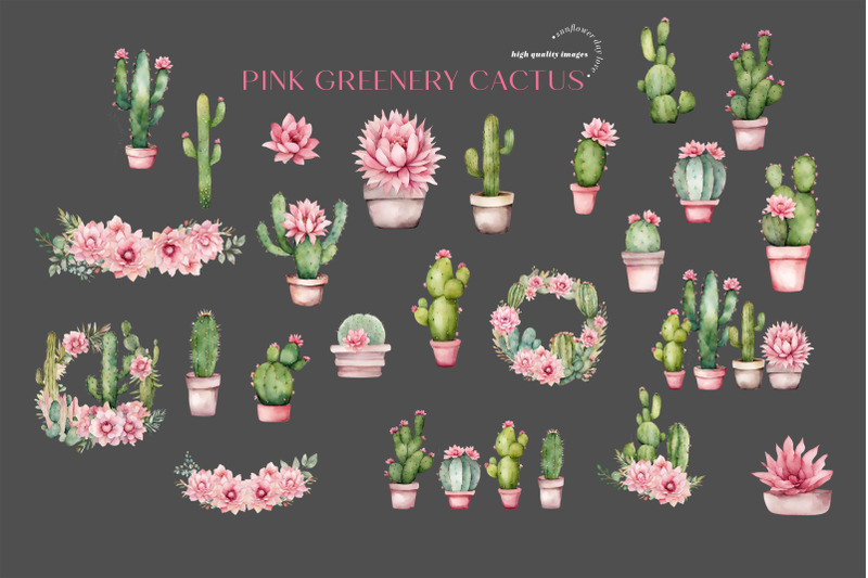 watercolor-cactus-pink-flowers-clipart-greenery-cactus-floral-clipart