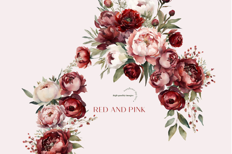 burgundy-amp-pink-blush-floral-clipart-elegant-red-pink-flowers-clipart