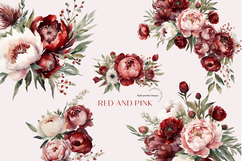 burgundy-amp-pink-blush-floral-clipart-elegant-red-pink-flowers-clipart