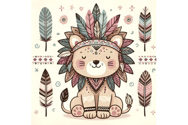 cute-cartoon-tribal-lionr-with-feathers