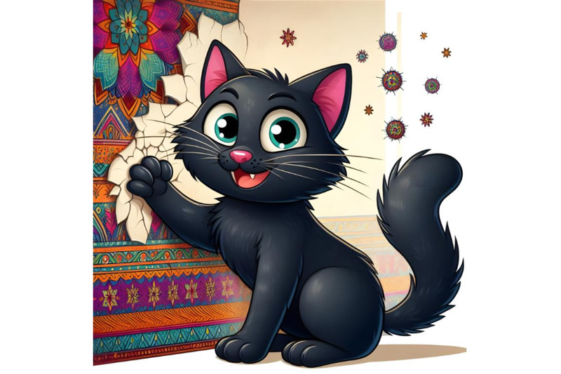 fun-black-cat-cartoon-scratching-on-wall