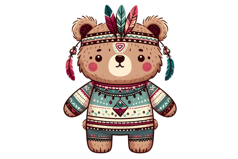 cute-cartoon-tribal-teddy-bear-with-feathers