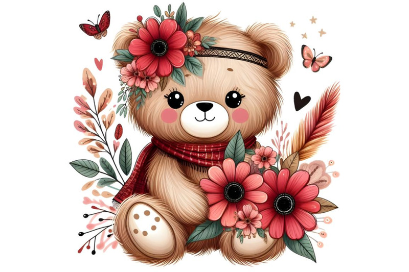 cute-teddy-bear-with-the-red-flowers