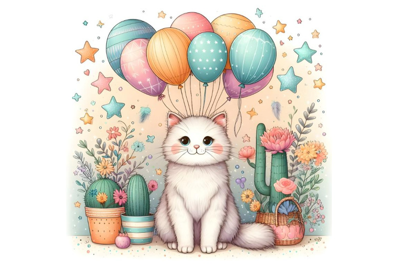 cute-cat-with-the-colorful-balloons