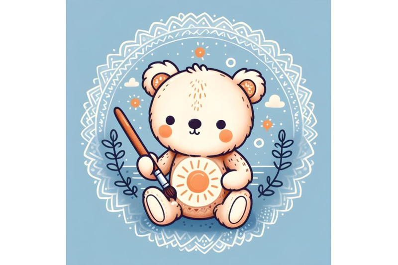 cute-teddy-bear-with-brush-is-drawing-a-sun