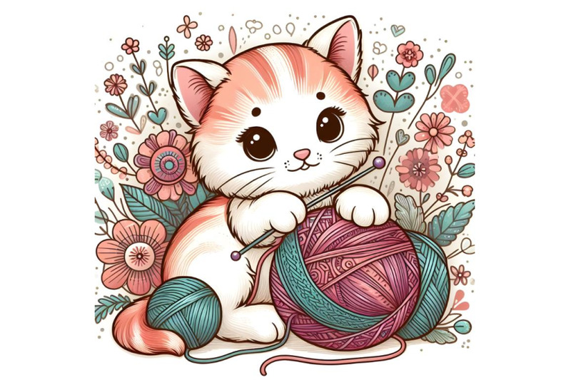 cute-kitten-playing-with-a-ball-of-yarn