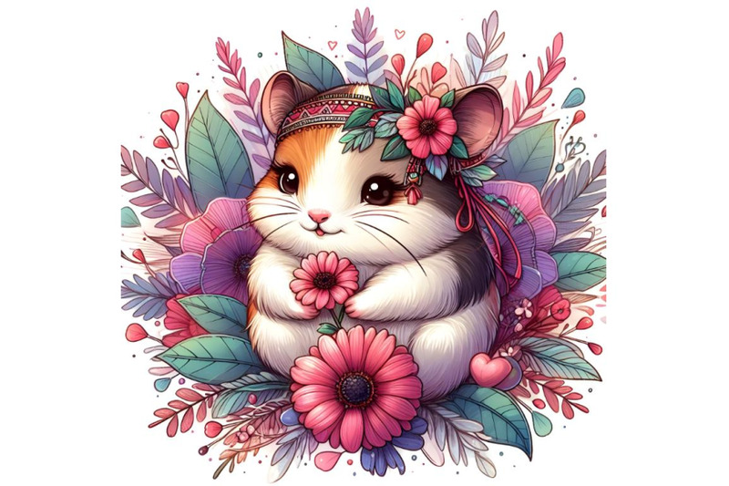 baby-calico-hamster-holding-a-flower