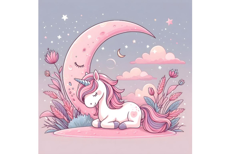 cute-cartoon-pink-unicorn-on-the-moon