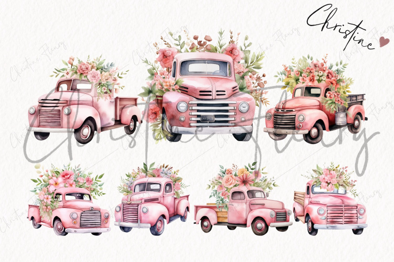 pink-floral-vintage-truck-clipart