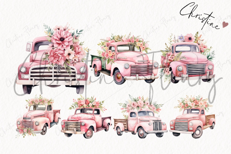 pink-floral-vintage-truck-clipart