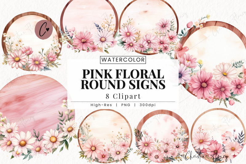 pink-floral-round-signs-clipart