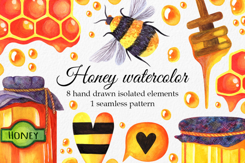 honey-jars-watercolor-set-bee-and-honeycomb-clipart