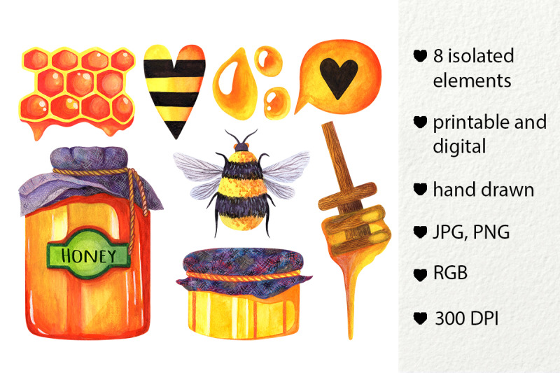 honey-jars-watercolor-set-bee-and-honeycomb-clipart