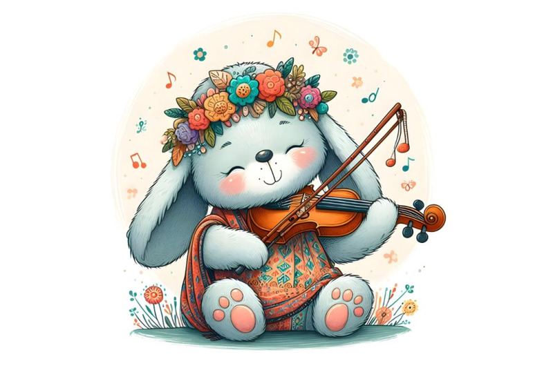 funny-cartoon-teddy-bunny-playing-violin