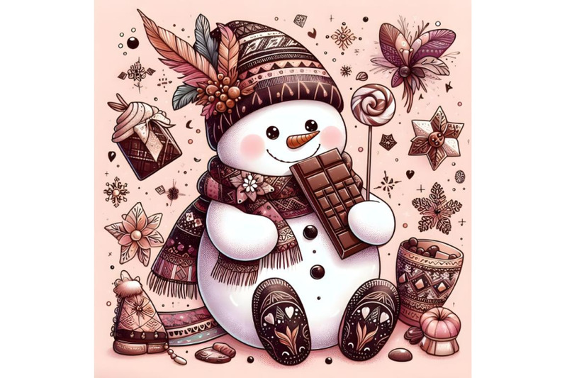 cute-snowman-eating-chocolate