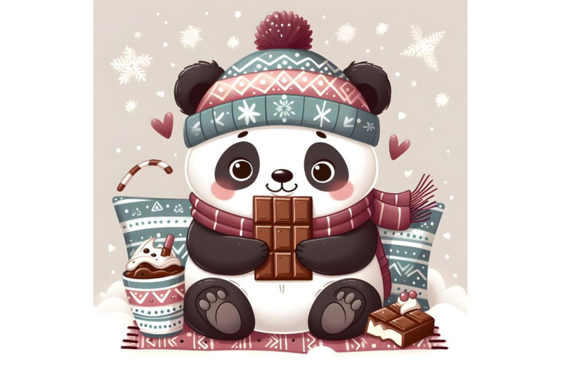 cute-panda-eating-chocolate-in-the-snow