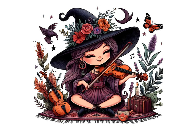 cartoon-beautiful-witch-playing-violin