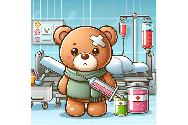 sick-teddy-bear-with-hospital-background