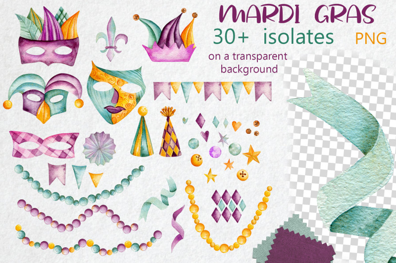 set-of-mardi-gras-watercolor-illustrations