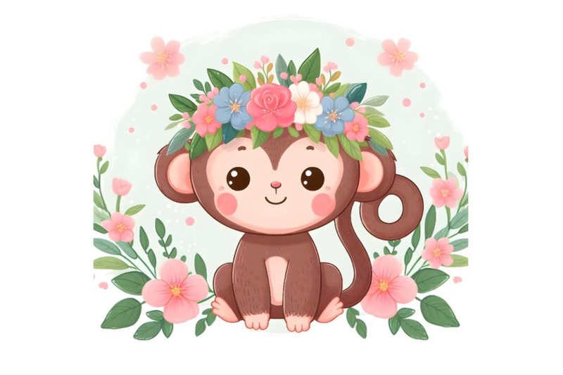 cute-monkey-with-floral-head-wreath