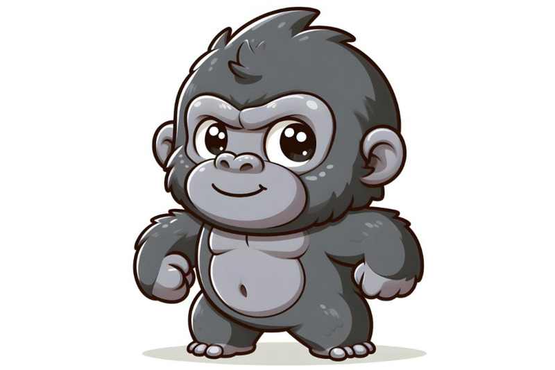 cute-gray-gorilla-is-standing-on-a-white-background