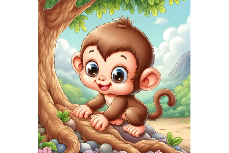 cute-baby-monkey-playing-under-the-tree