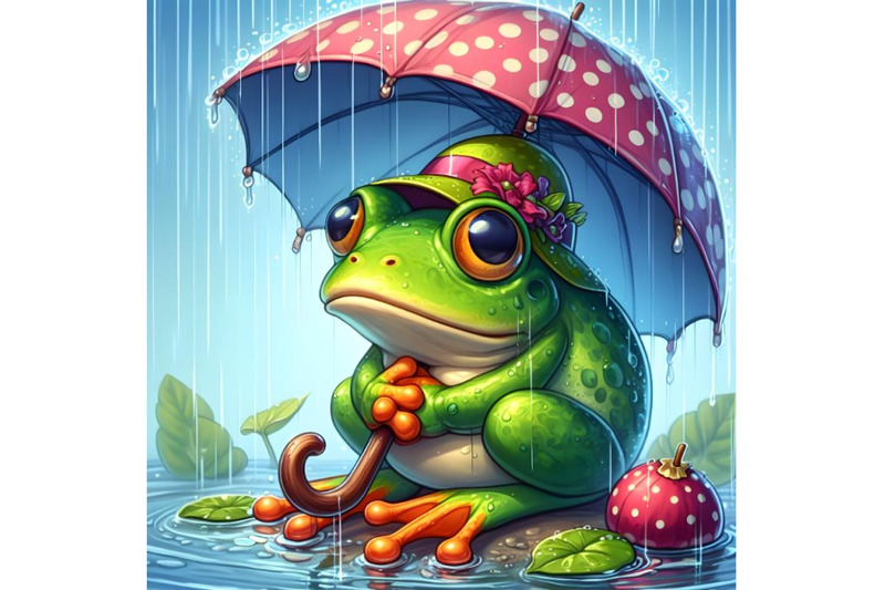 frog-with-umbrella-in-rainy-day