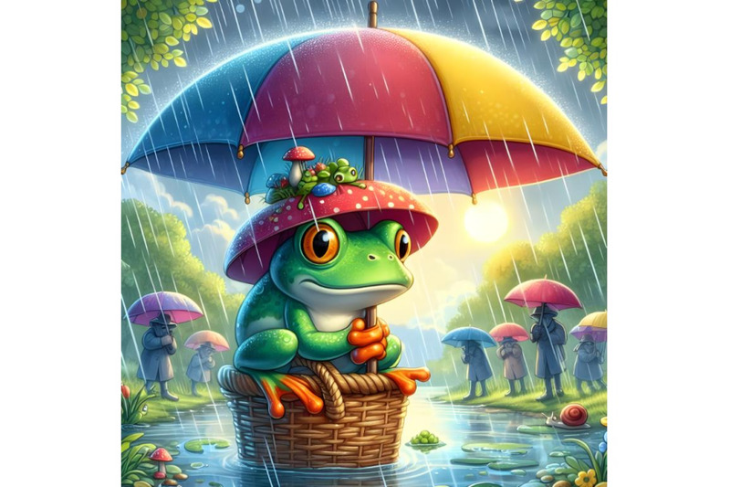 frog-with-umbrella-in-rainy-day