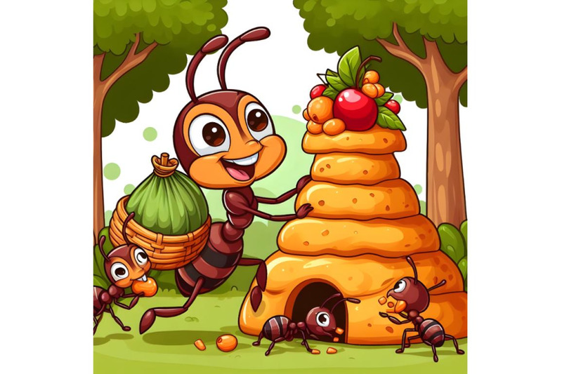 cartoon-ant-in-ant-hill-carrying-food-into-their-nest