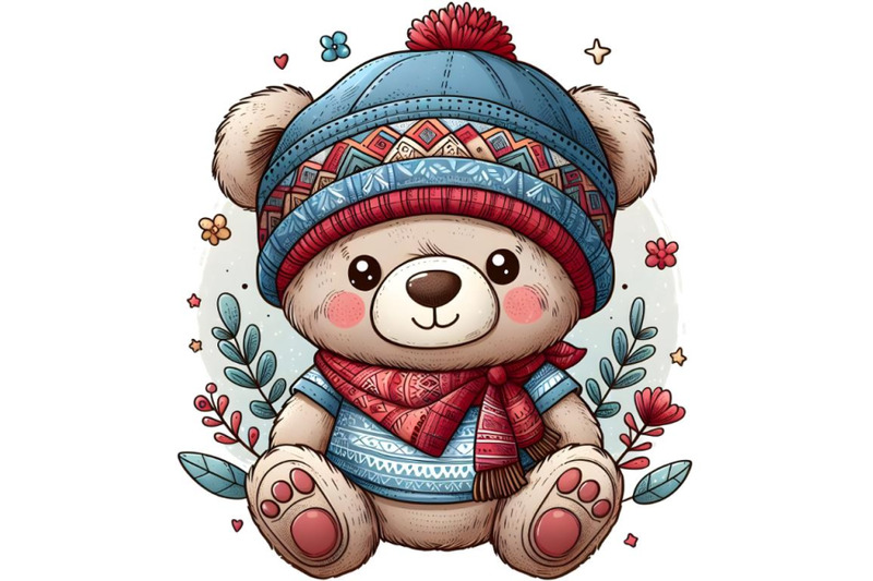 cute-cartoon-teddy-bear-with-a-blue-and-red-cap