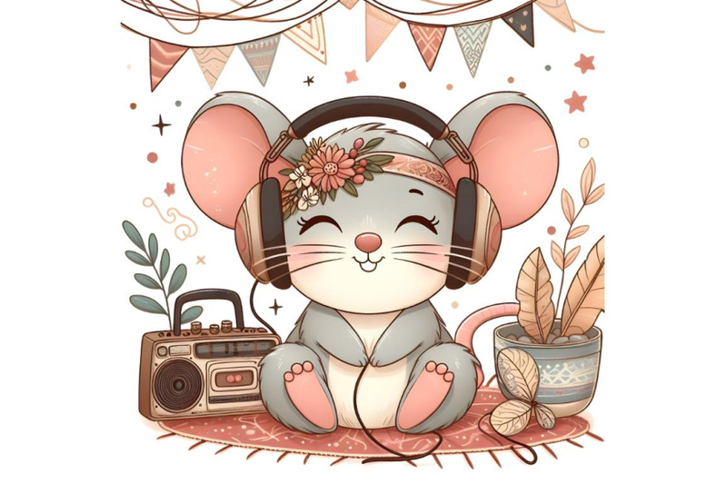 cute-cartoon-mouse-with-headphones