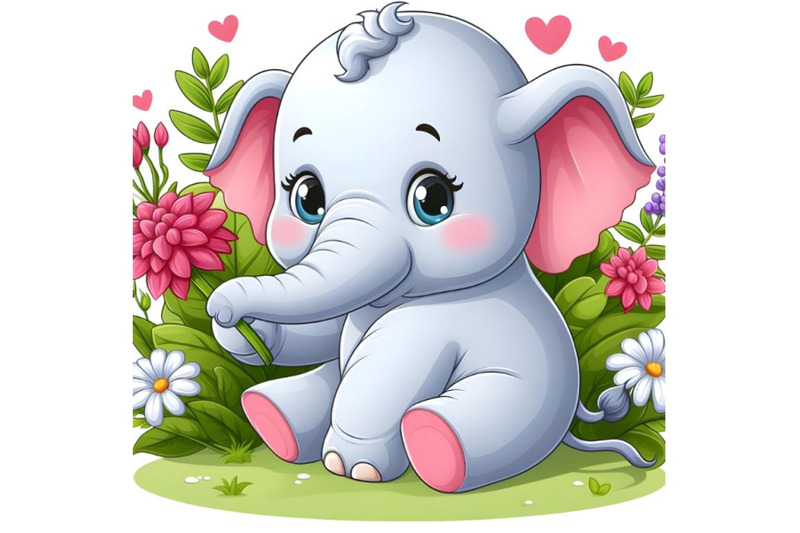 baby-elephant-holding-a-pink-flower