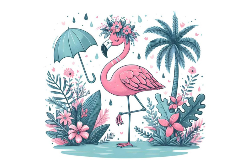 cute-flamingo-with-umbrella