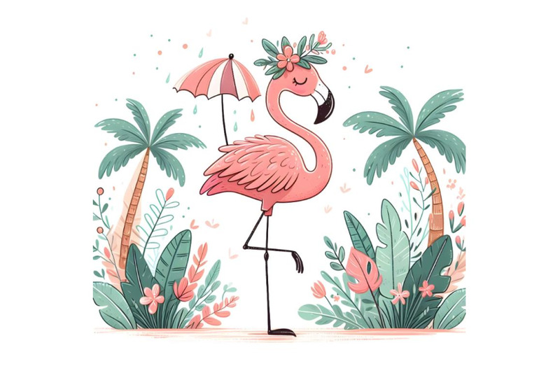 cute-flamingo-with-umbrella